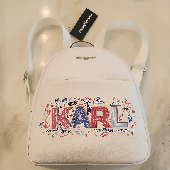 Karl Lagerfeld White Graphic Backpack. New!